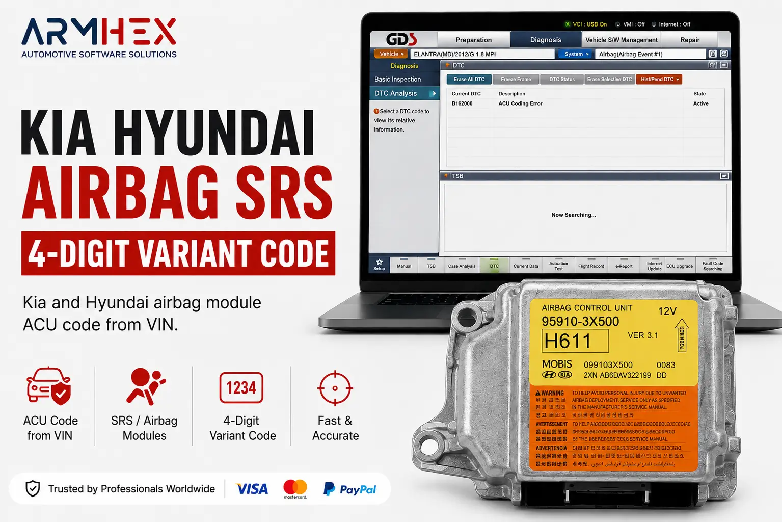 Kia Hyundai Airbag ACU 4-Digit Variant Code by VIN Online Service - ARMHEX