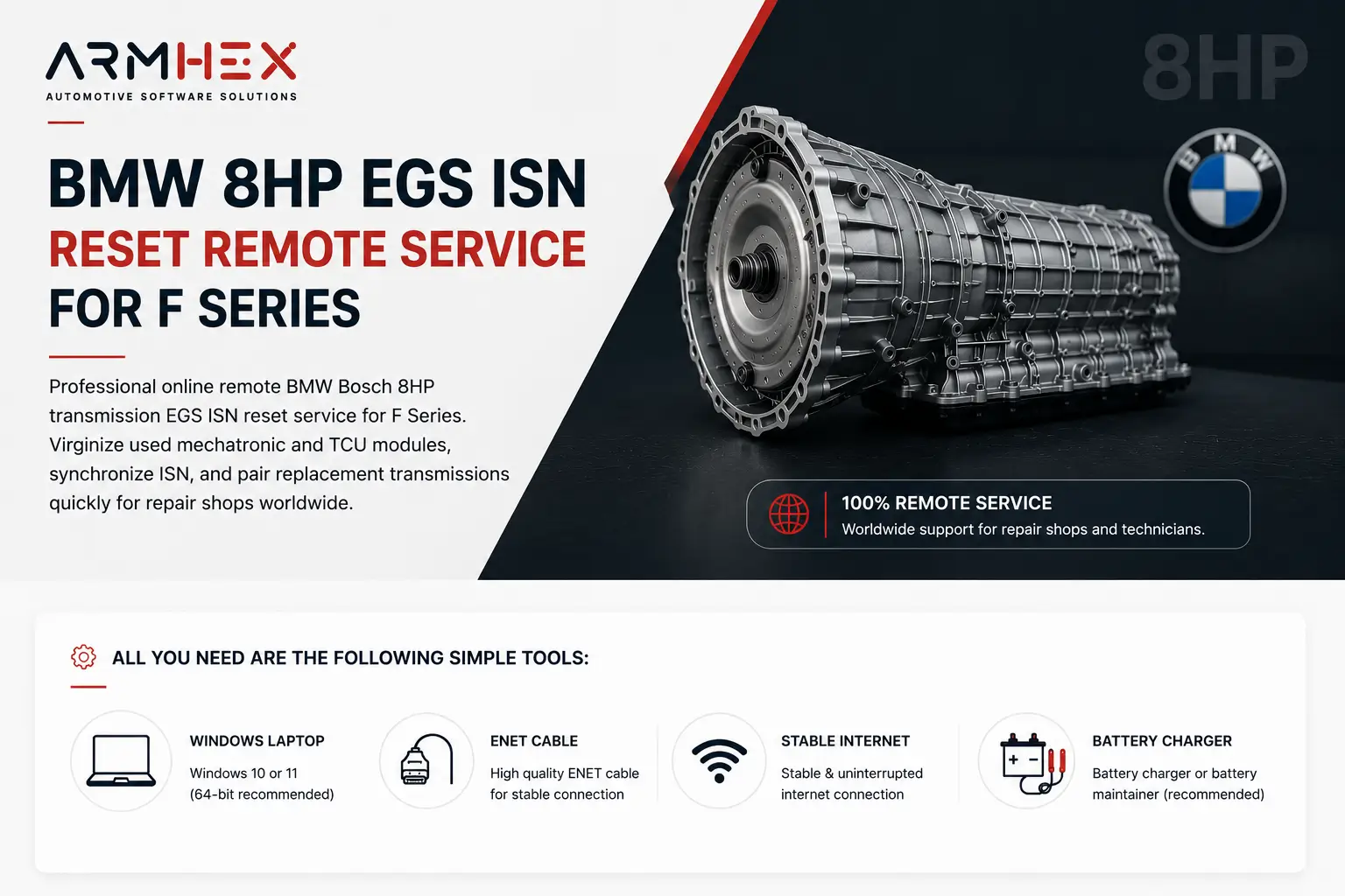 BMW 8HP EGS ISN RESET REMOTE SERVICE FOR F SERIES - ARMHEX