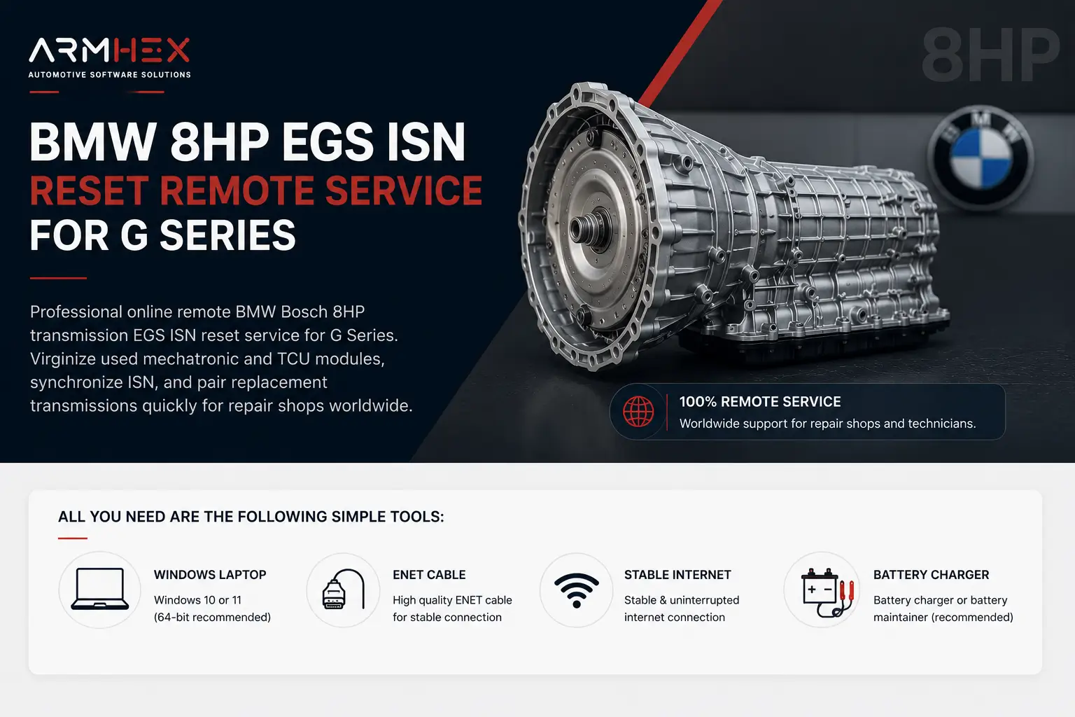 BMW 8HP EGS ISN RESET REMOTE SERVICE FOR G SERIES - ARMHEX