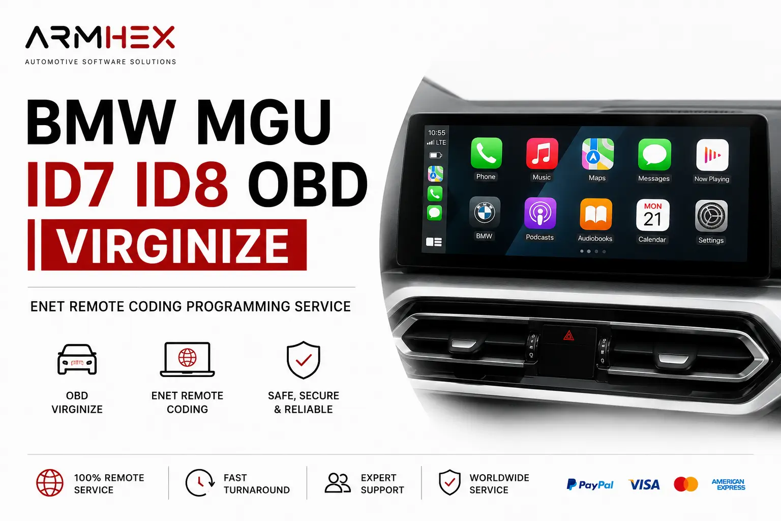 BMW MGU ID7 ID8 OBD Patch & Virginize Remote Service - ARMHEX