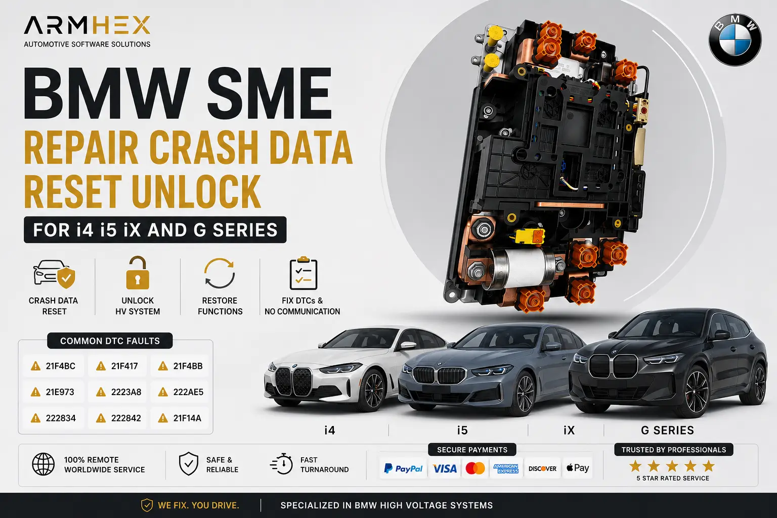 BMW SME repair and crash data reset service - ARMHEX